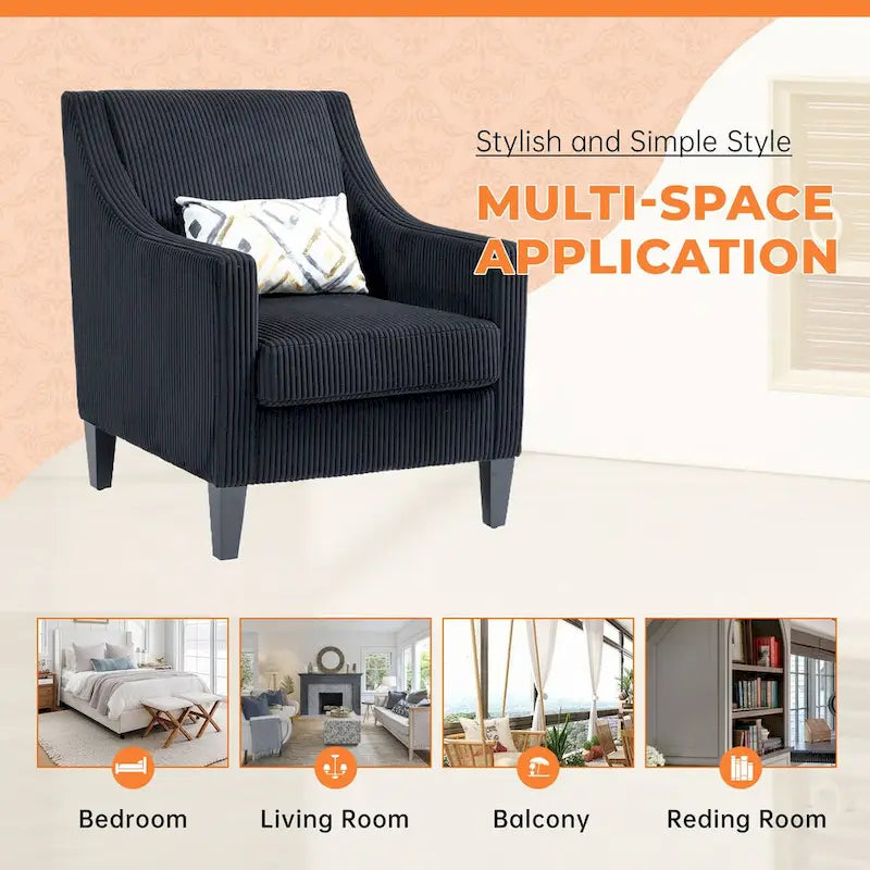 Corduroy Upholstered Mid-Century Modern Wood Frame Armchair for Living Room
