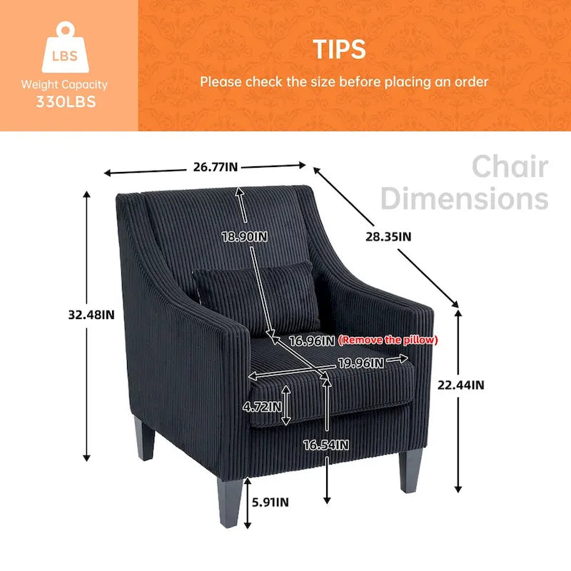 Corduroy Upholstered Mid-Century Modern Wood Frame Armchair for Living Room