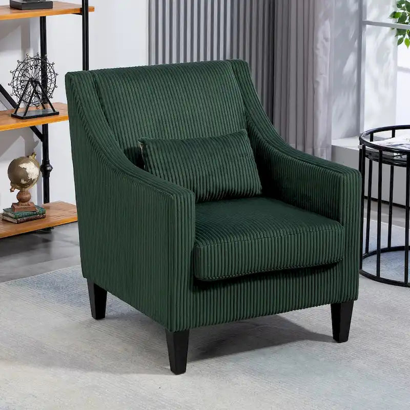 Corduroy Upholstered Mid-Century Modern Wood Frame Armchair for Living Room