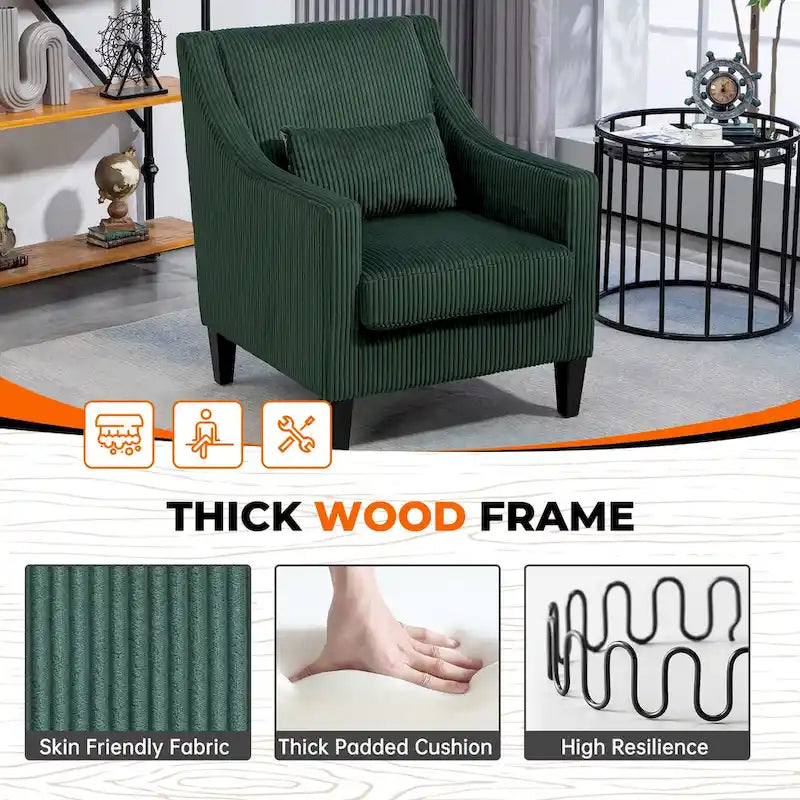 Corduroy Upholstered Mid-Century Modern Wood Frame Armchair for Living Room