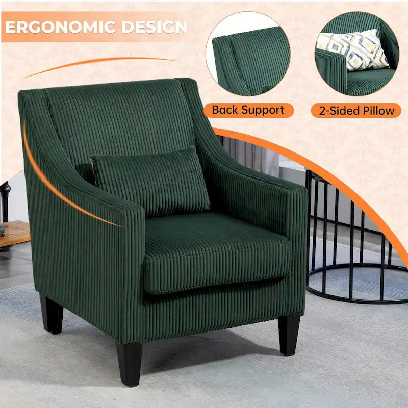 Corduroy Upholstered Mid-Century Modern Wood Frame Armchair for Living Room