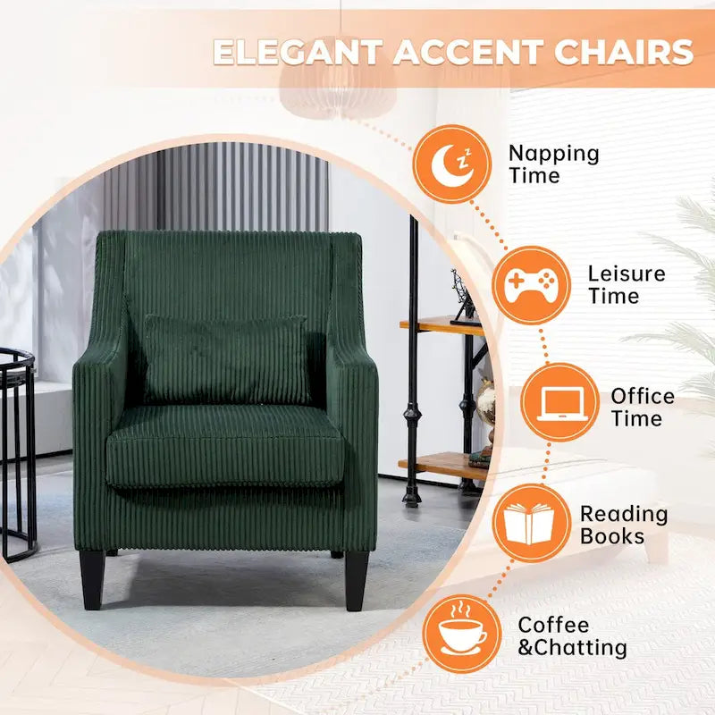 Corduroy Upholstered Mid-Century Modern Wood Frame Armchair for Living Room