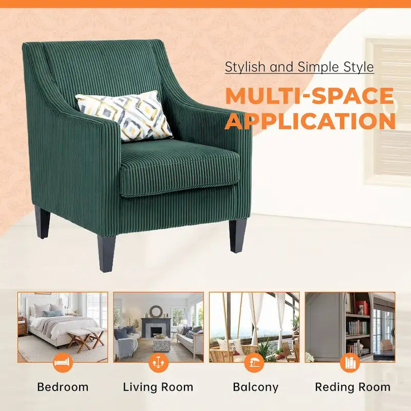 Corduroy Upholstered Mid-Century Modern Wood Frame Armchair for Living Room