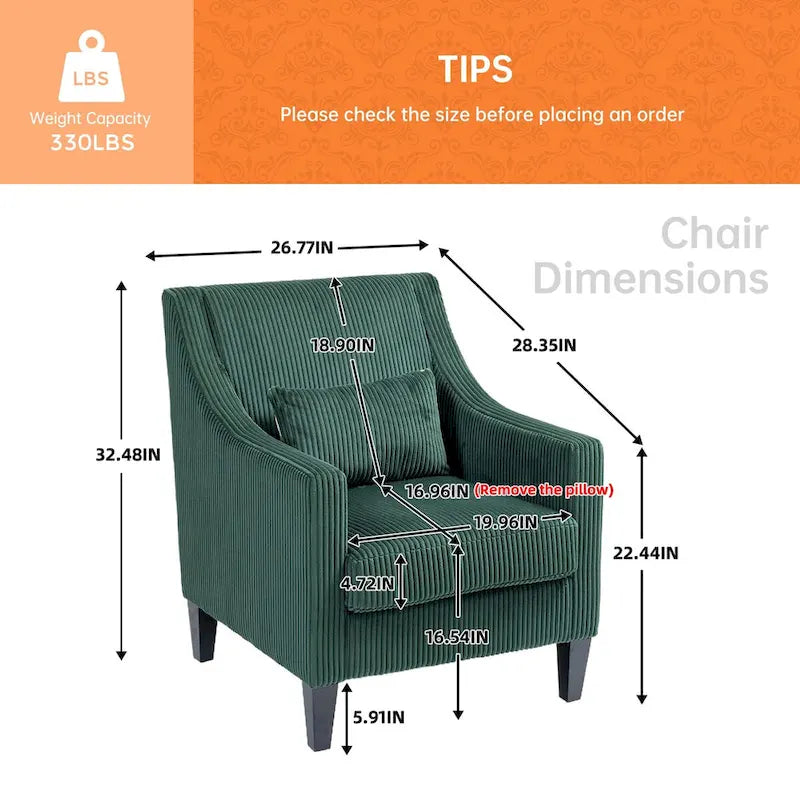 Corduroy Upholstered Mid-Century Modern Wood Frame Armchair for Living Room