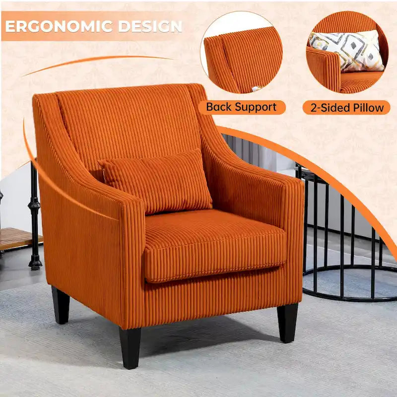 Corduroy Upholstered Mid-Century Modern Wood Frame Armchair for Living Room