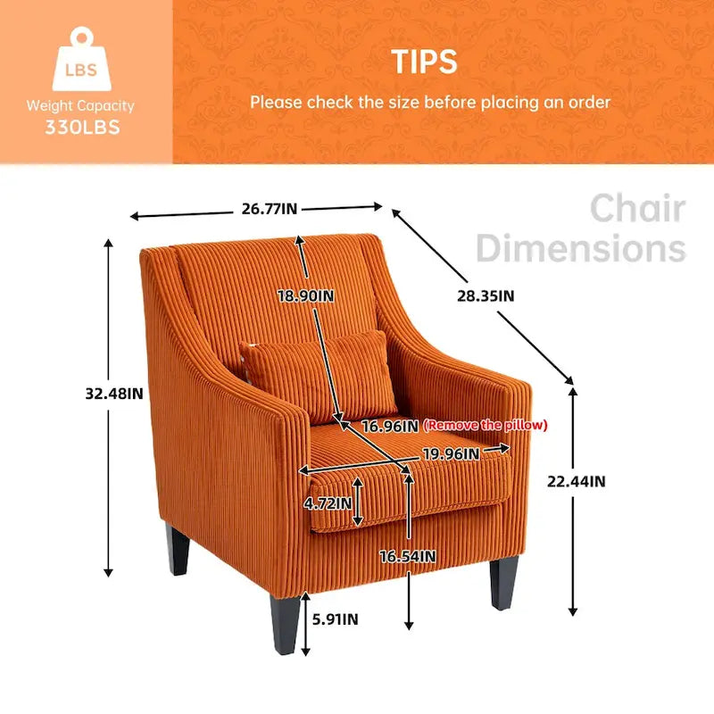 Corduroy Upholstered Mid-Century Modern Wood Frame Armchair for Living Room