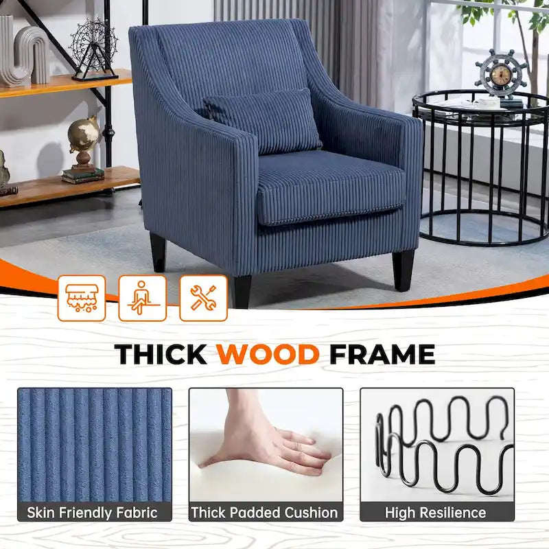 Corduroy Upholstered Mid-Century Modern Wood Frame Armchair for Living Room