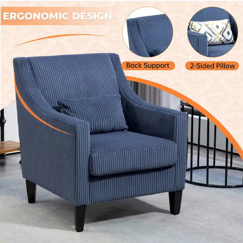 Corduroy Upholstered Mid-Century Modern Wood Frame Armchair for Living Room