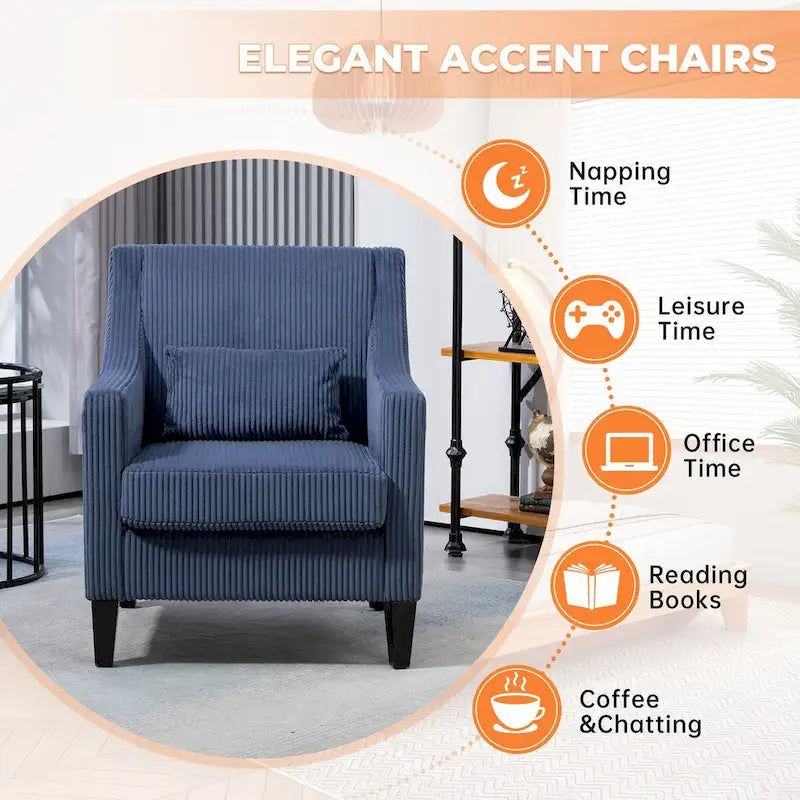 Corduroy Upholstered Mid-Century Modern Wood Frame Armchair for Living Room