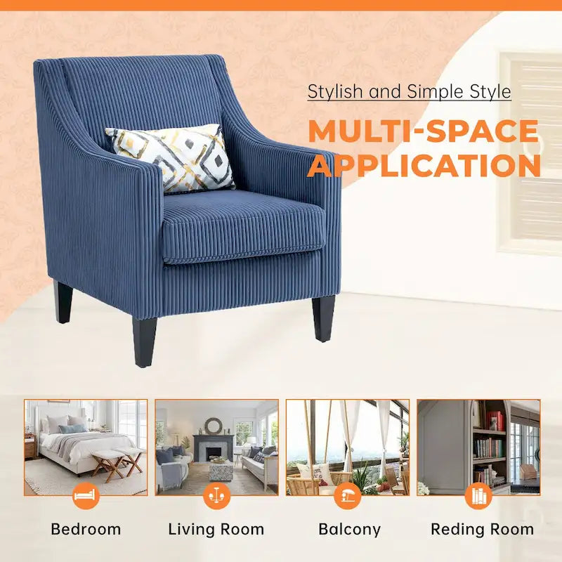 Corduroy Upholstered Mid-Century Modern Wood Frame Armchair for Living Room