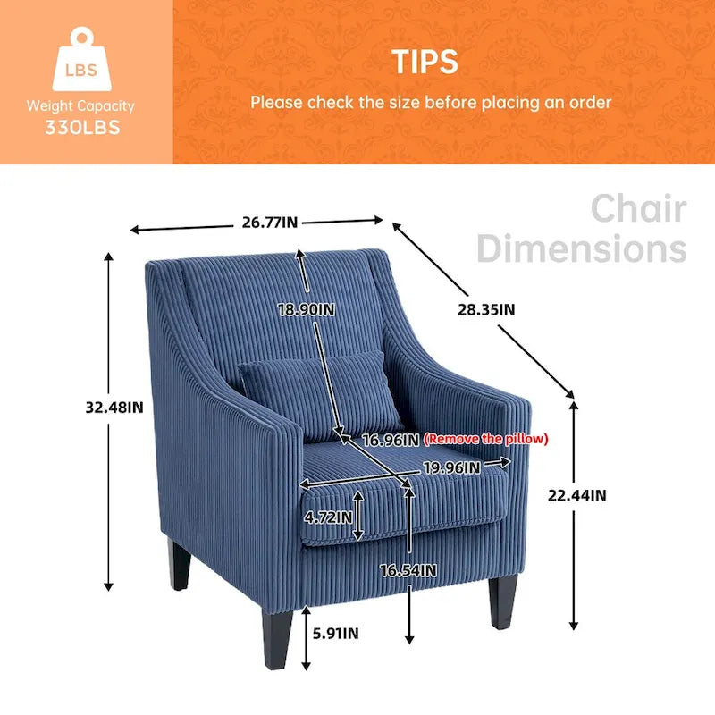 Corduroy Upholstered Mid-Century Modern Wood Frame Armchair for Living Room