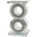 Glass Mirrored Silver Side End Accent Table with Crystal Embellishment