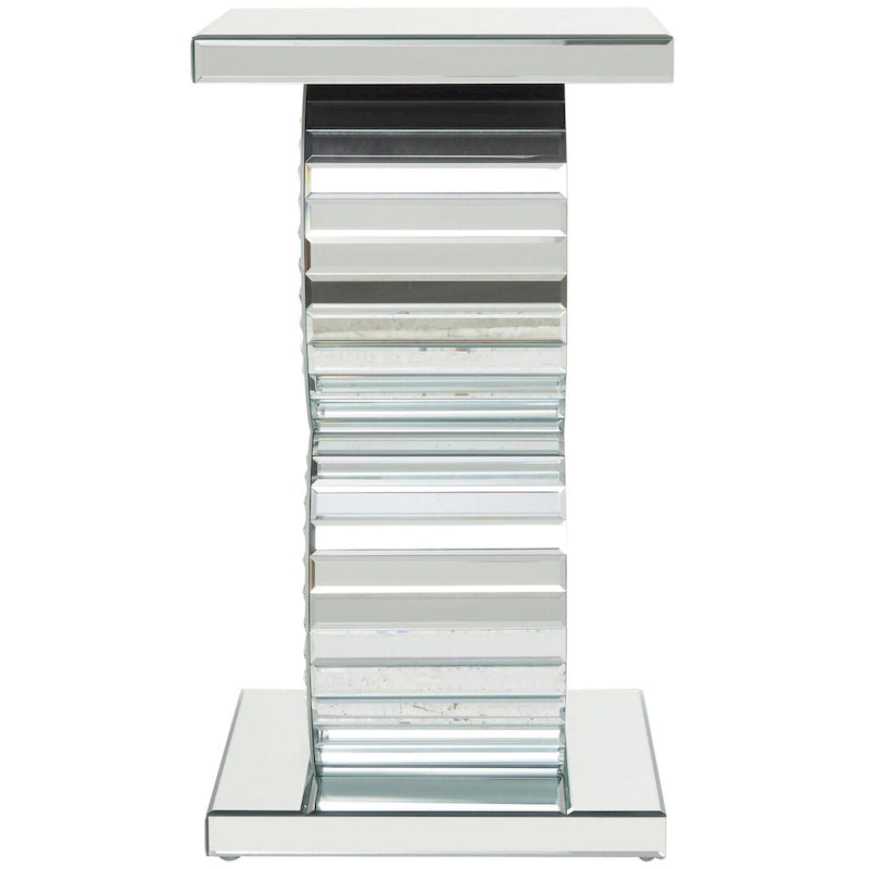 Glass Mirrored Silver Side End Accent Table with Crystal Embellishment