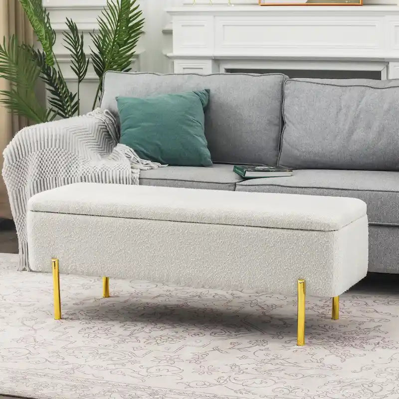 47-Inch Upholstered Storage Ottoman Bench with Metal Legs for Bedroom or Living Room