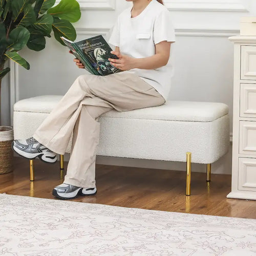 47-Inch Upholstered Storage Ottoman Bench with Metal Legs for Bedroom or Living Room
