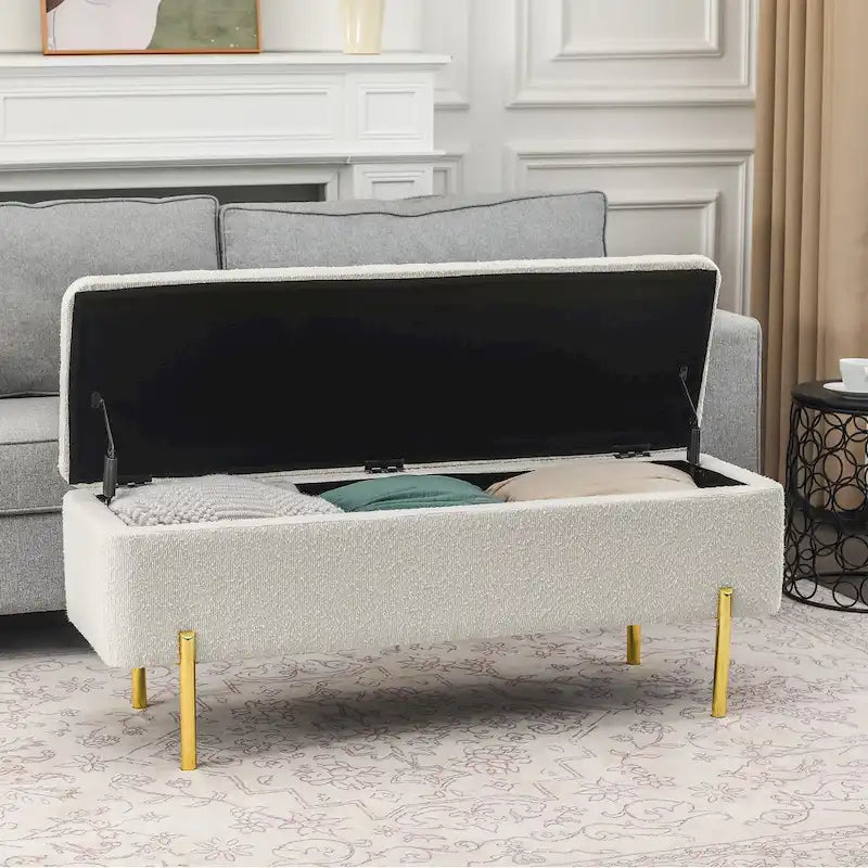47-Inch Upholstered Storage Ottoman Bench with Metal Legs for Bedroom or Living Room