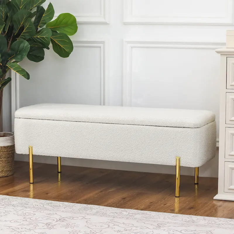 47-Inch Upholstered Storage Ottoman Bench with Metal Legs for Bedroom or Living Room