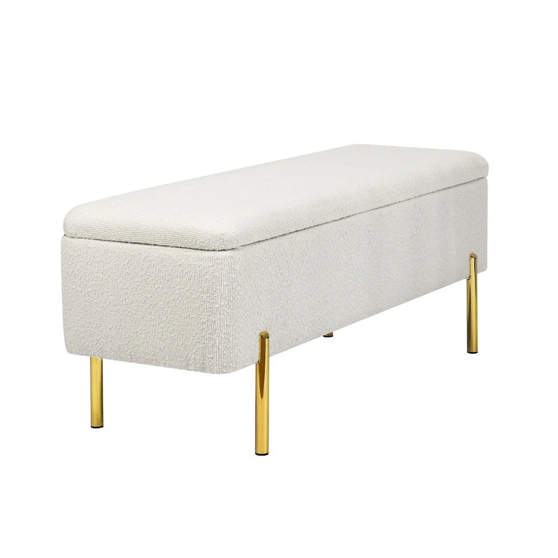 47-Inch Upholstered Storage Ottoman Bench with Metal Legs for Bedroom or Living Room