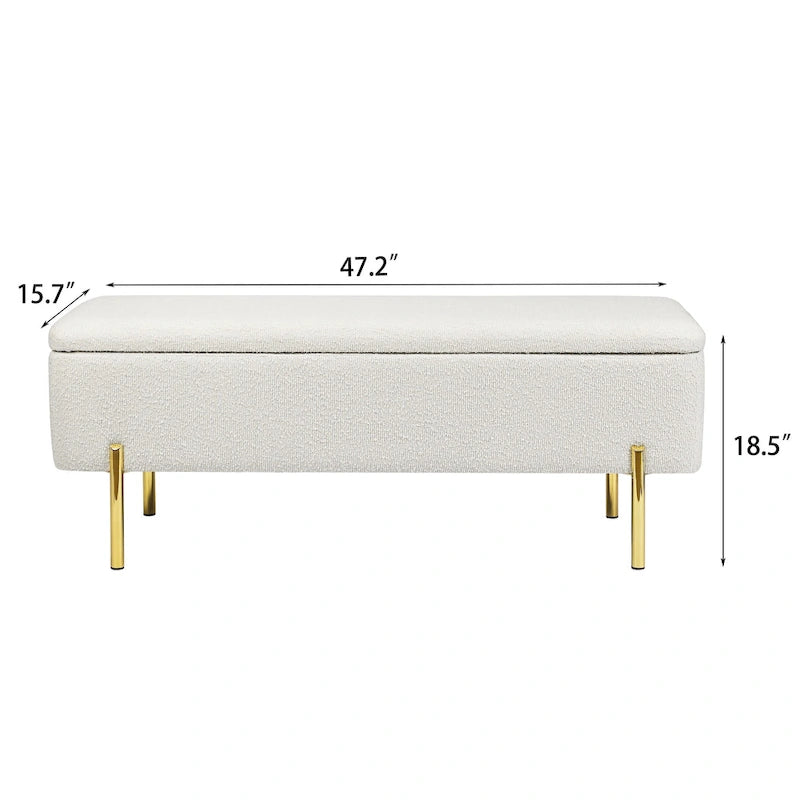47-Inch Upholstered Storage Ottoman Bench with Metal Legs for Bedroom or Living Room