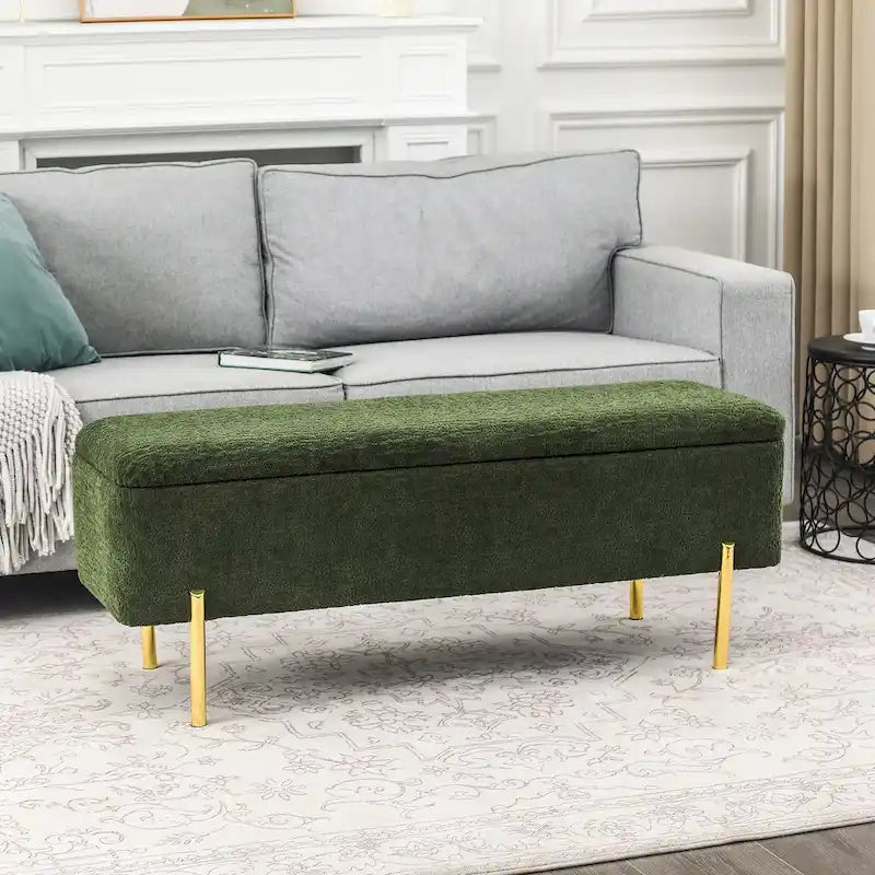 47-Inch Upholstered Storage Ottoman Bench with Metal Legs for Bedroom or Living Room