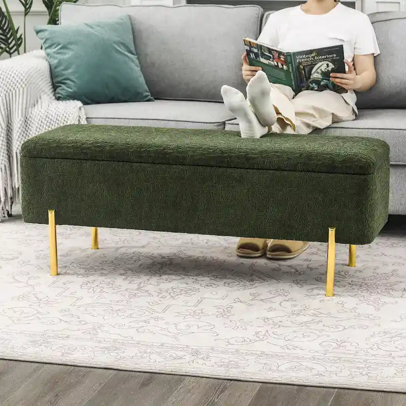 47-Inch Upholstered Storage Ottoman Bench with Metal Legs for Bedroom or Living Room