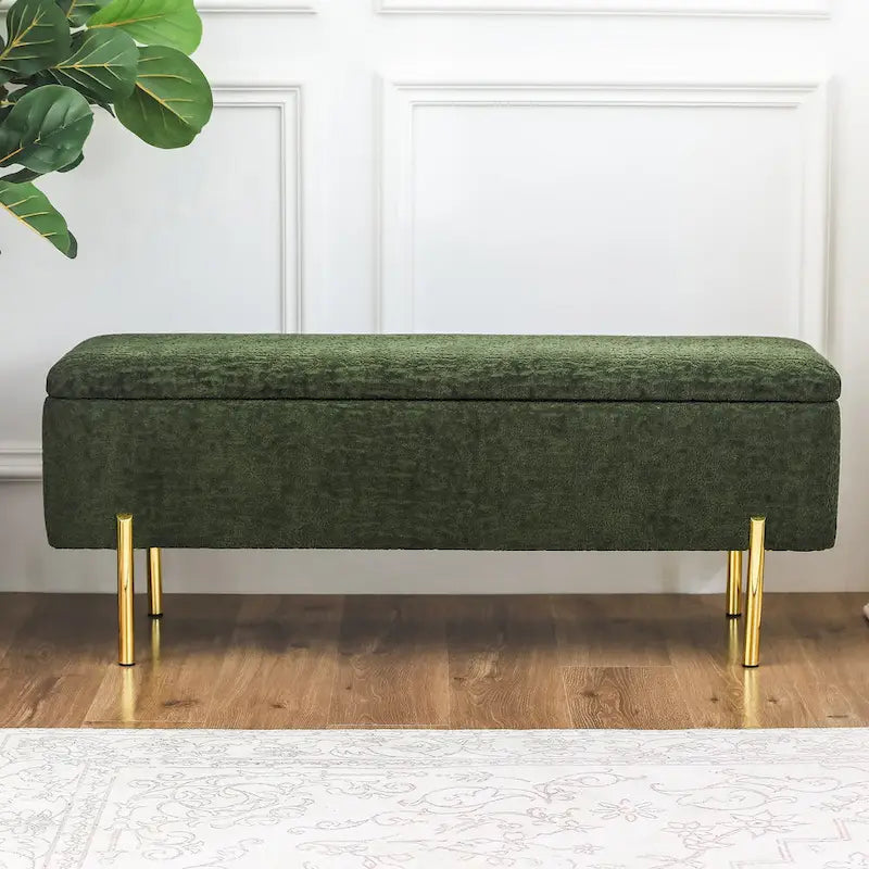 47-Inch Upholstered Storage Ottoman Bench with Metal Legs for Bedroom or Living Room