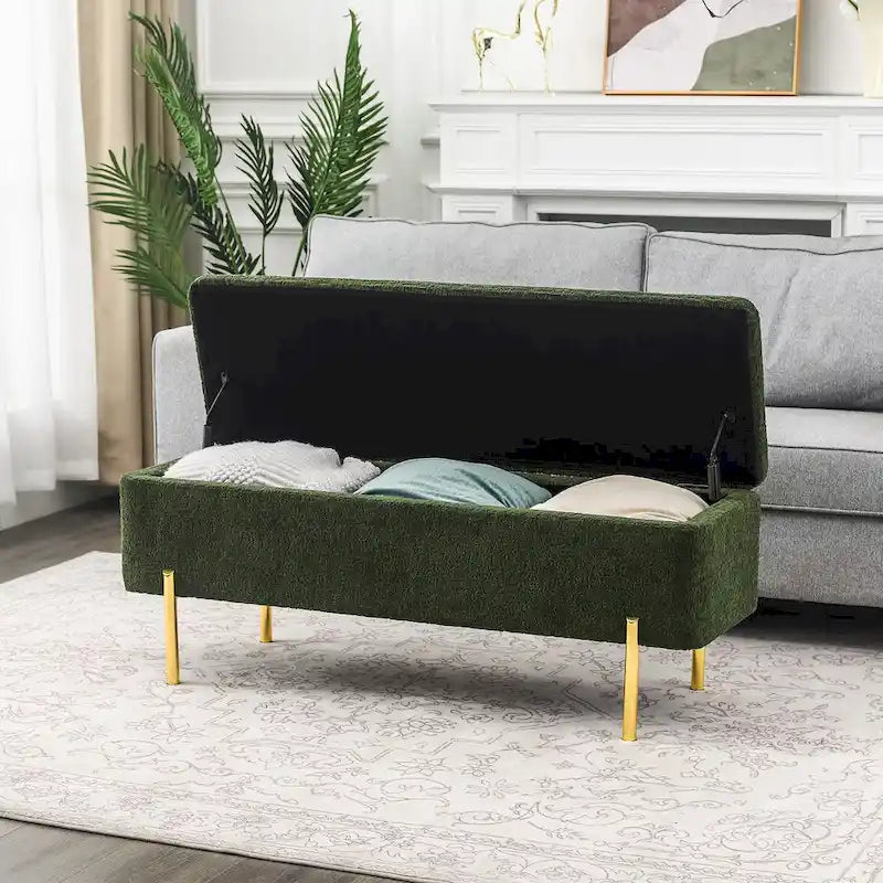 47-Inch Upholstered Storage Ottoman Bench with Metal Legs for Bedroom or Living Room