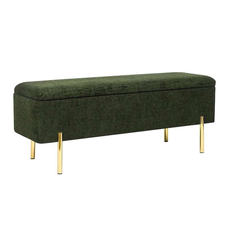 47-Inch Upholstered Storage Ottoman Bench with Metal Legs for Bedroom or Living Room