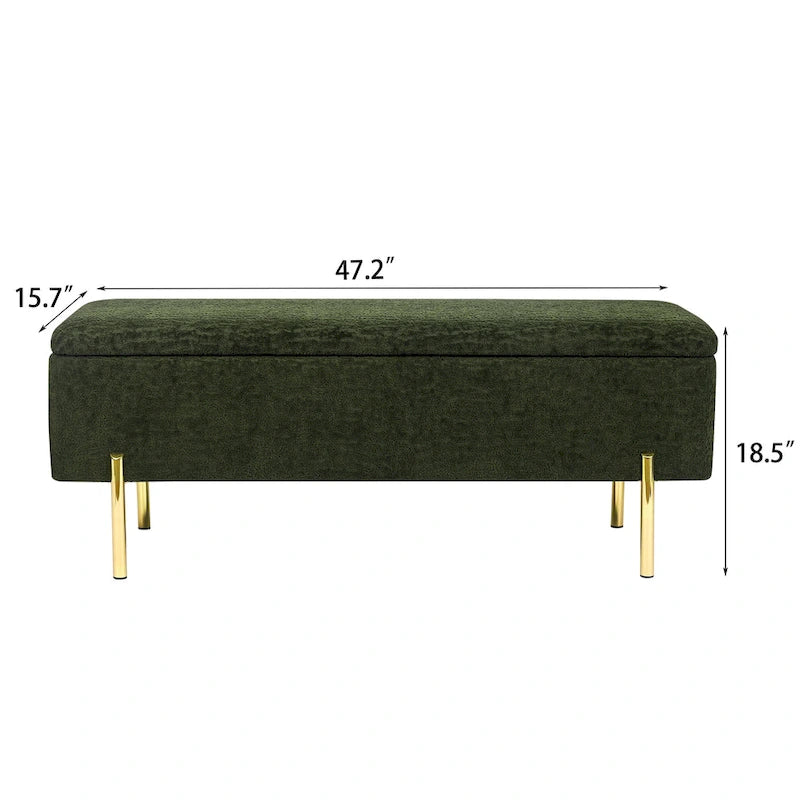 47-Inch Upholstered Storage Ottoman Bench with Metal Legs for Bedroom or Living Room